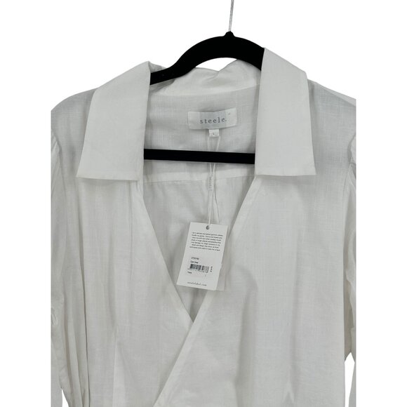 Steele Faux Wrap Ciper Dress Womens Size Large NWT Fairy Boho Peasant‎ White - Picture 8 of 14